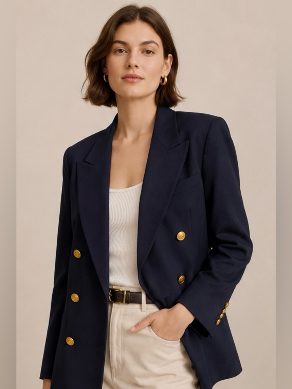 Vintage Talbots Navy Wool Double-Breasted Blazer Size 10P